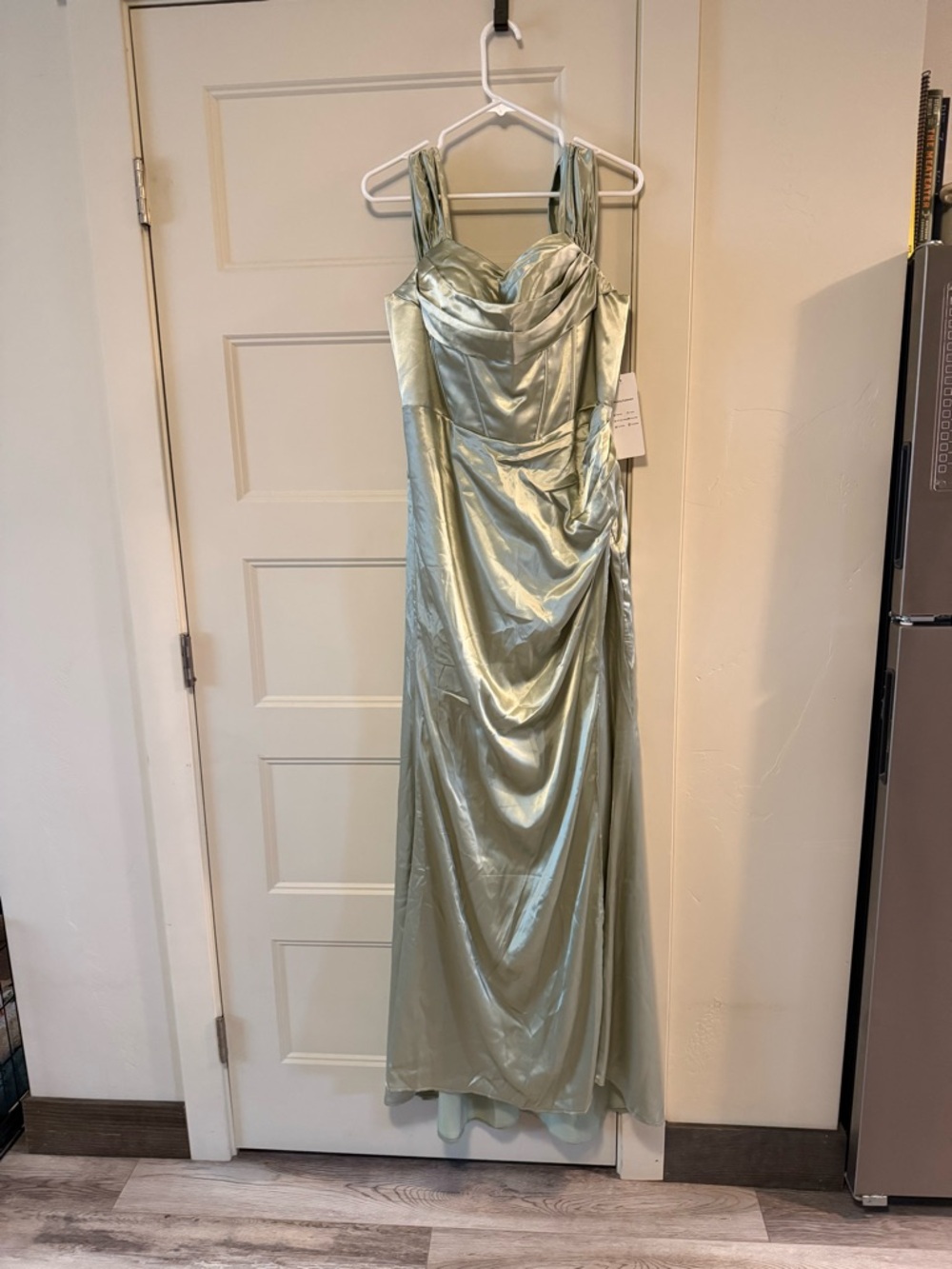 Elegant Satin Evening Gown in Pale Green